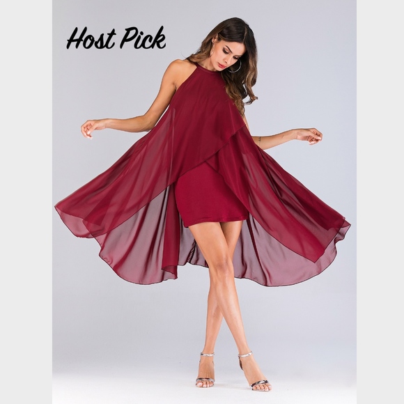Rouge! Dresses & Skirts - Burgundy Chiffon Overlay Bodycon Mini Dress